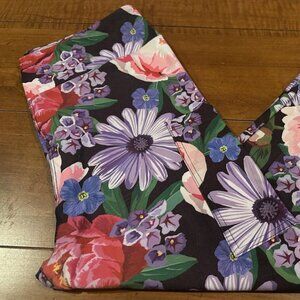 Ladies Buttery Soft Capri Leggings- Purple & Pink Floral- One Size